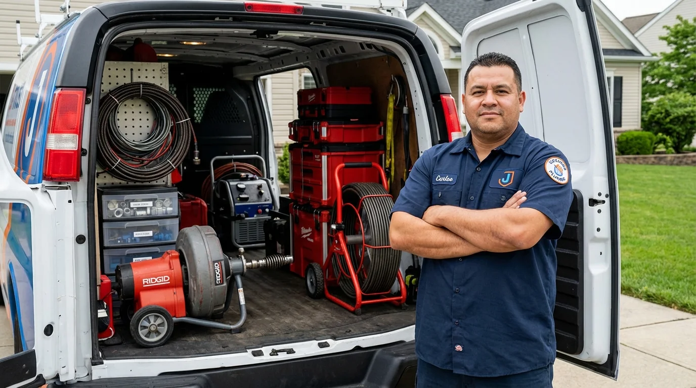 Professional drain cleaning equipment and Johns Plumbing LLC plumber in Freeburg