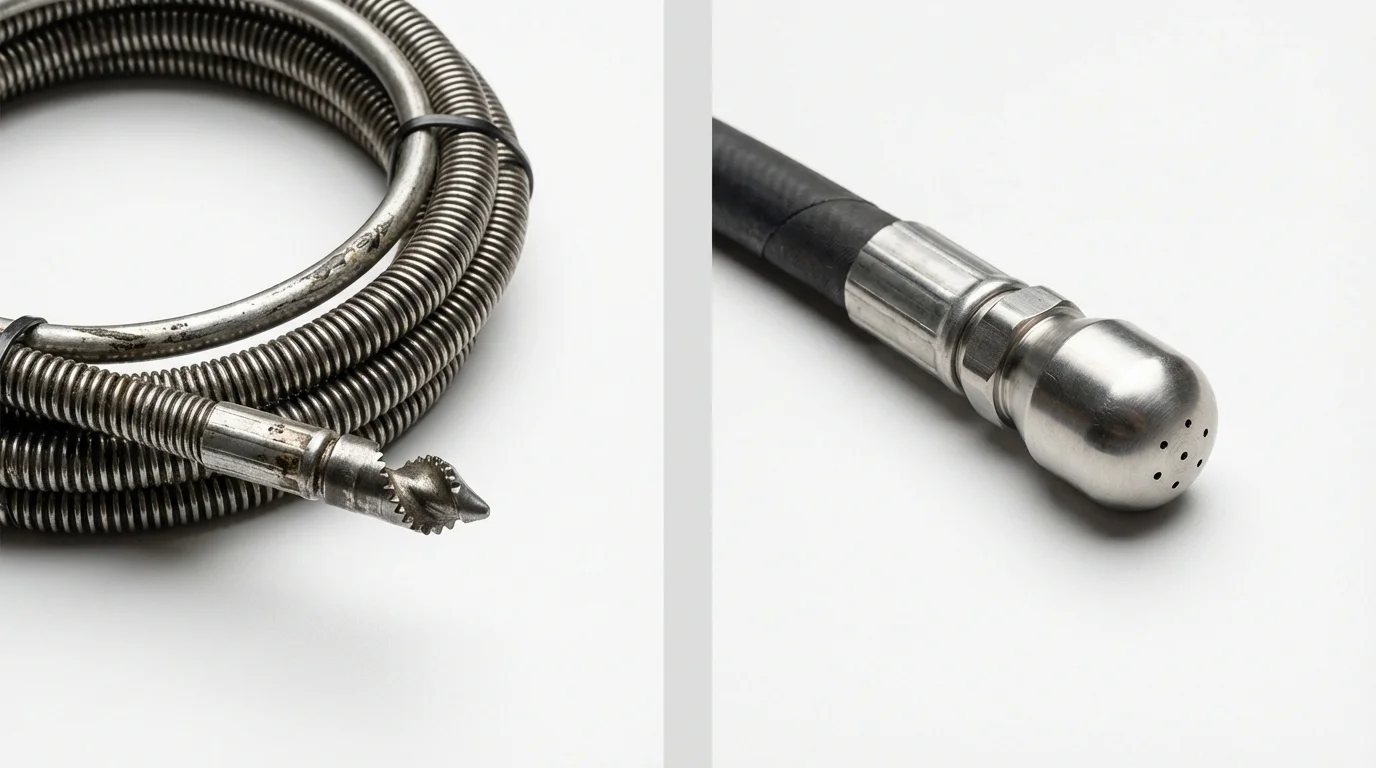 Drain snake cable and hydro jetting nozzle used for drain cleaning in Freeburg, IL