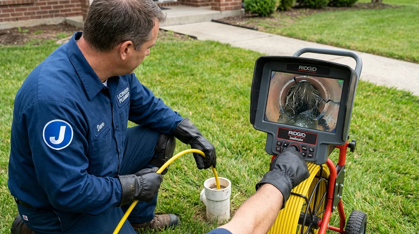 Sewer camera inspection being performed by Johns Plumbing LLC in Freeburg
