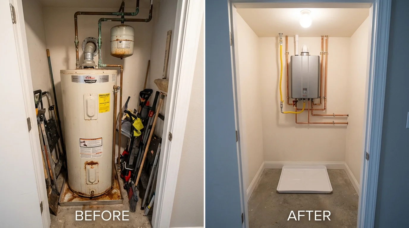 Tank water heater versus wall-mounted tankless unit comparison for Freeburg, IL homeowners
